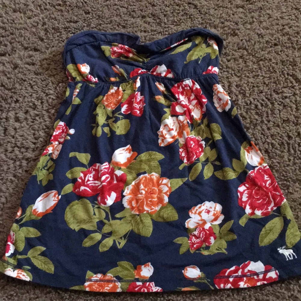 Navy Floral Abercrombie strapless top Sz Small